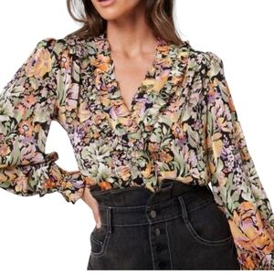 Elliatt‎ Blouse Womens Small Gokita Floral Ruffle Multicolor Top Longsleeve Boho